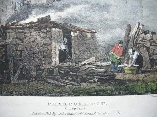 Köhlerhütte in Boppard Rheinland-Pfalz Orig Farblithografie Hullmandel 1825