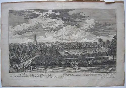 Eschenau Erlangen Gesamtansicht Mittelfranken Orig Kupferstich C. M. Roth 1780