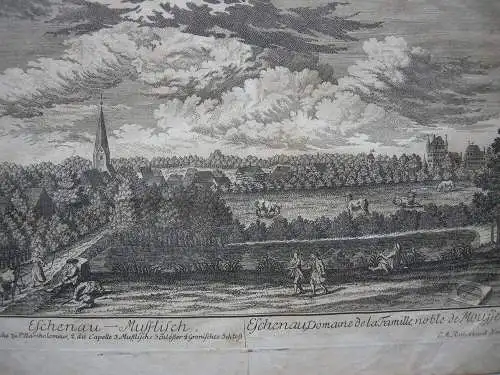 Eschenau Erlangen Gesamtansicht Mittelfranken Orig Kupferstich C. M. Roth 1780