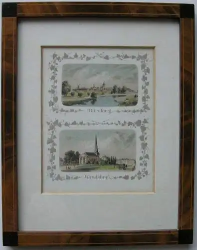 Oldenburg Wandsbeck Orig Farblithographie Bordüre Gottheil 1864 gerahmt 