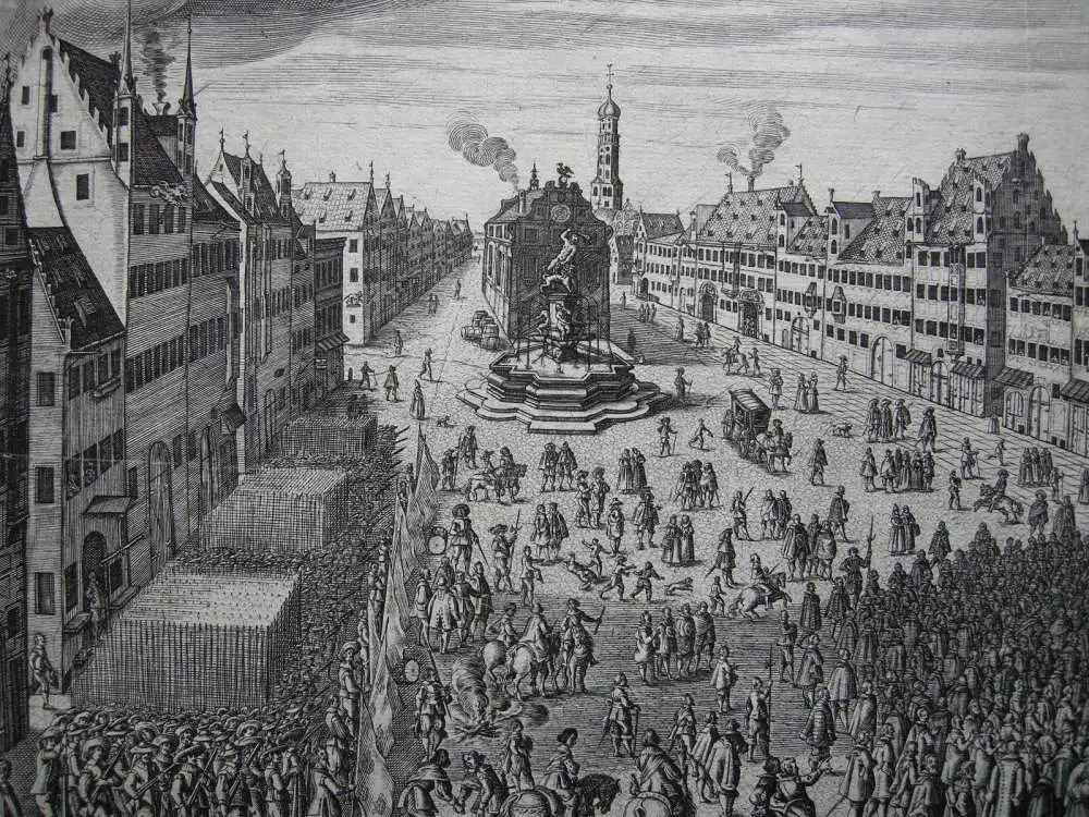 Augsburg Einblattdruck Weinmarkt Gustav Adolf Orig Kupferstich 1634 Custos 1