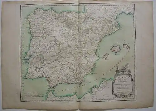 Spanien España Hispania antiqua Baleares kolor Kupferstichkarte Vaugondy 1750