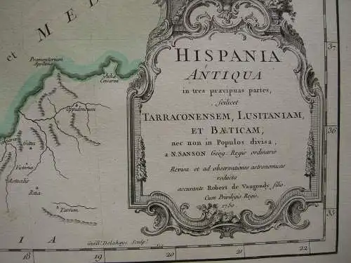 Spanien España Hispania antiqua Baleares kolor Kupferstichkarte Vaugondy 1750