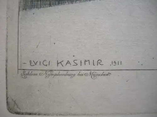 Luigi Kasimir (1881-1962) Schloss Nymphenburg München Orig Farbradierung 1911