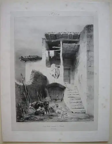 Cour d'une maison a Royat Auvergne France Orig Lithografie Engelmann 1831   