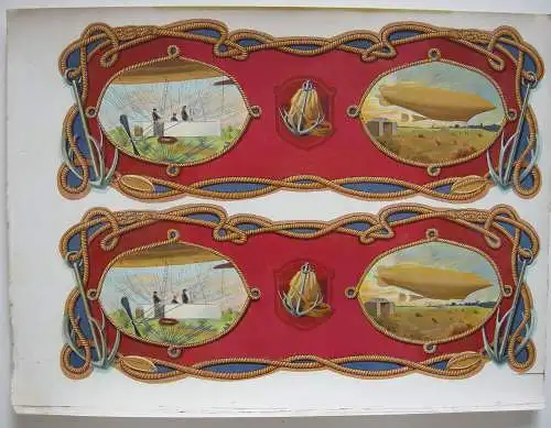 Luxuspaier Zeppelin Landung Kabine Orig Chromolithografie 1890