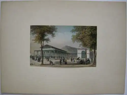 Kissingen Brunnen Pavillon altkolor Stahlstich Wegelin 1840 Jügel Unterfranken