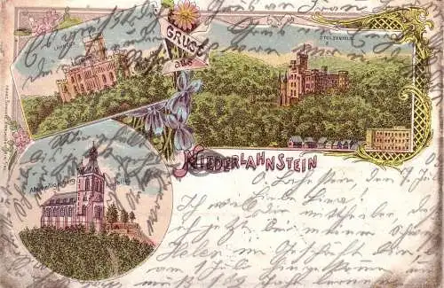 AK Gruss aus Niederlahnstein Rhein-Lahn-Kreis Farblitho gel 1905 Rheinland-Pfalz