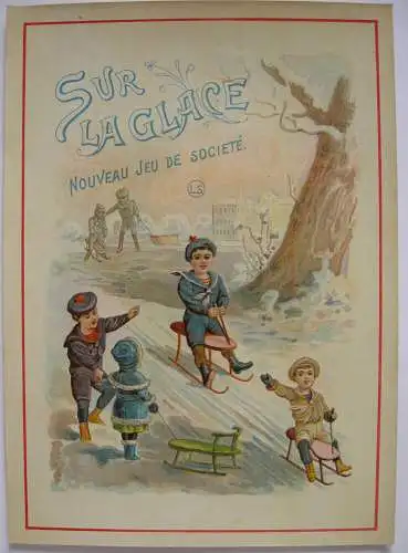 Gesellschaftspiel auf dem Eis Titelblatt Orig Chromolithografie 1890