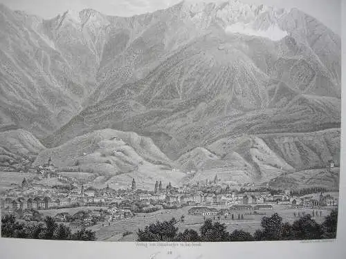 Innsbruck vom Berg Isel Tirol Österreich Orig Stahlstich 1840 Steinicken