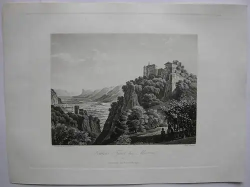 Schloß Tirol bei Meran Trentino Italien Orig Aquatinta-Radierung 1840  