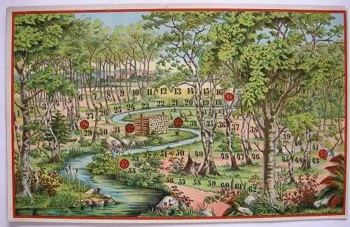 Spielplan Laufspiel Spaziergang Natur Orig Chromolithografie 1890 neuwertig