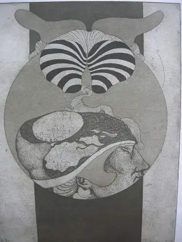 Klaus Böttger (1942-1992) Katzenkopf Radierung 1968 signiert 2/60