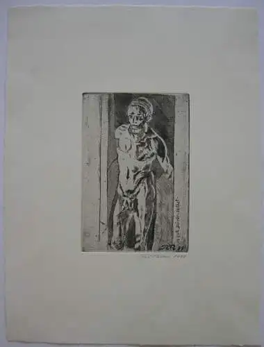 Rudi Rieber (1934-2004) nach Dürer selbst männl. Akt Radierung 1999 signiert 