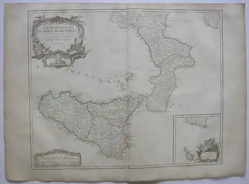 Italien Italia Apulia Sicilia Orig Kupferstich R. Vaugondy 1680 Napoli Malta