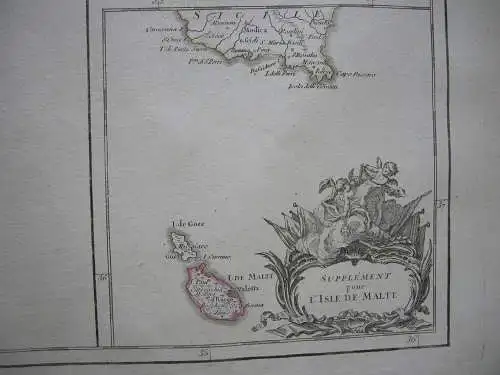 Italien Italia Apulia Sicilia Orig Kupferstich R. Vaugondy 1680 Napoli Malta