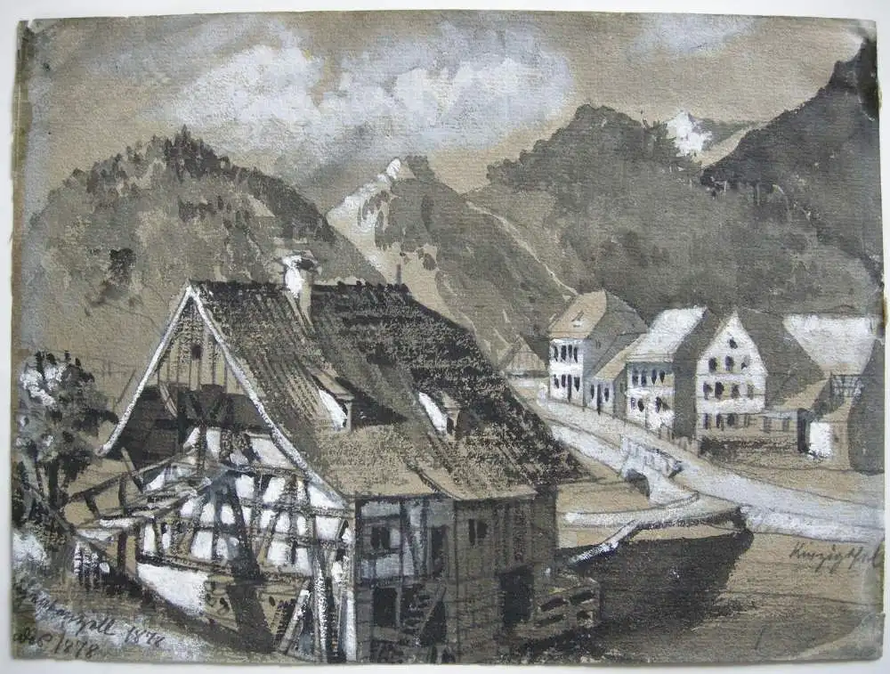 Kinzigtal Wolfach Schwarzwald Baden Württemberg Orig Kreidezeichnung 1878 sign 0