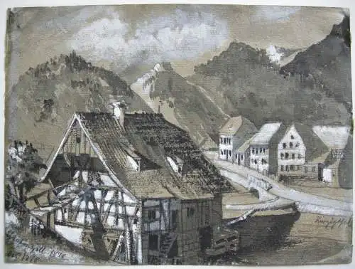 Kinzigtal Wolfach Schwarzwald Baden Württemberg Orig Kreidezeichnung 1878 sign