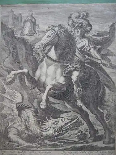 Jean Jenet (XVII. Jh.) Hl. Georg tötet den Drachen Orig Kupferstich 1640