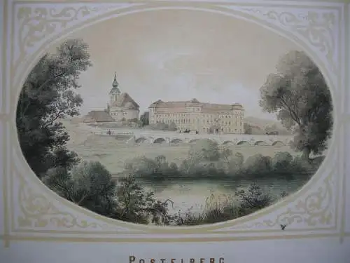 Postoloptry Postelberg Böhmen Cesky Schloss Lithographie 1852 Tschechien W. Rau