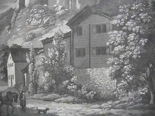 Sargans Historische Ansicht Aquatinta R. Iselin 1850 Schweiz St. Gallen