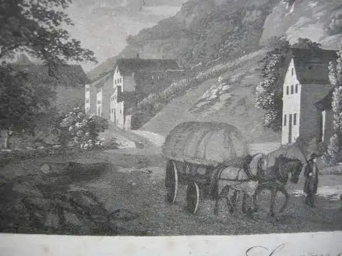 Sargans Historische Ansicht Aquatinta R. Iselin 1850 Schweiz St. Gallen