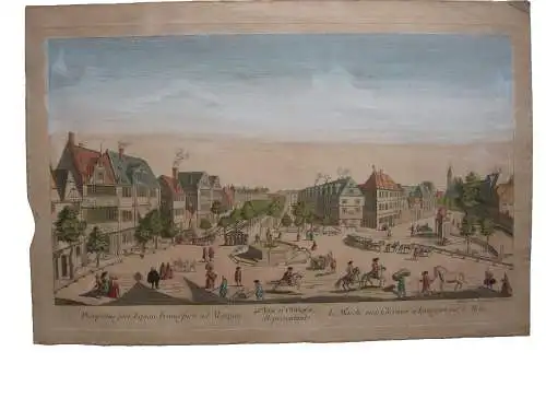 Vue d’optique Guckkastenblatt Frankfurt Rossmarkt kolor Orig Kupferstich 1780