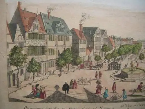 Vue d’optique Guckkastenblatt Frankfurt Rossmarkt kolor Orig Kupferstich 1780