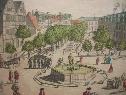 Vue d’optique Guckkastenblatt Frankfurt Rossmarkt kolor Orig Kupferstich 1780