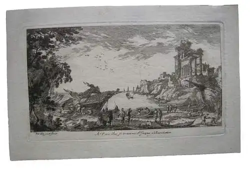 Gabriel Perelle (1603-1677) Schiffswerft Antike Ruine Orig Kupferstich 1660