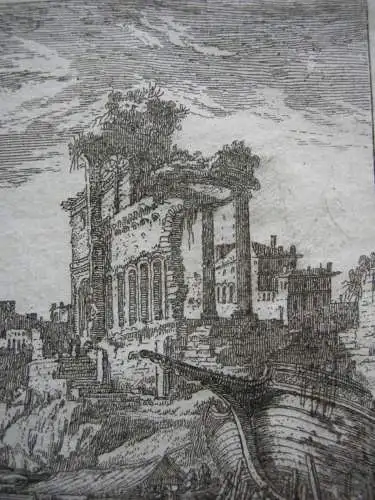 Gabriel Perelle (1603-1677) Schiffswerft Antike Ruine Orig Kupferstich 1660