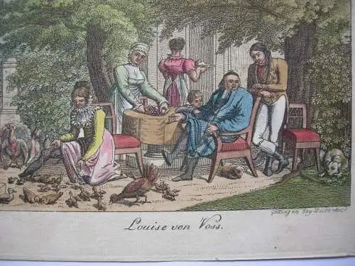 Stammbuchblatt Szene ausLouise von Joh H Voss Wiederhold kolor. Kupferstich 1830