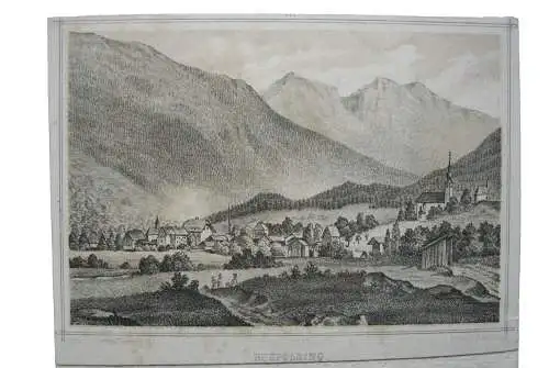 Ruhpolding Gesamtansicht  Lithographie Rhode Obermüllner 1850 Oberbayern