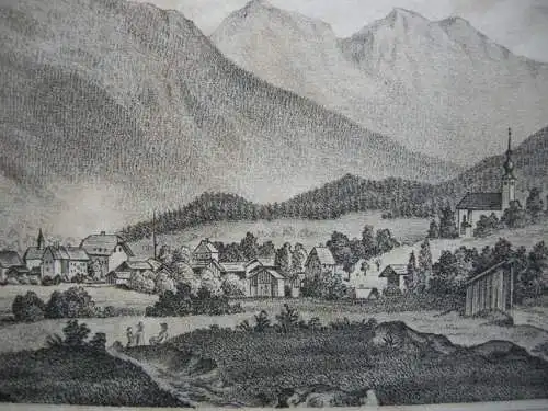 Ruhpolding Gesamtansicht  Lithographie Rhode Obermüllner 1850 Oberbayern