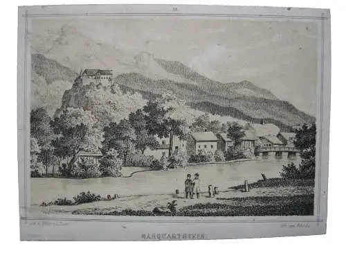 Marquartstein Gesamtansicht  Lithographie Rhode Obermüllner 1850 Oberbayern