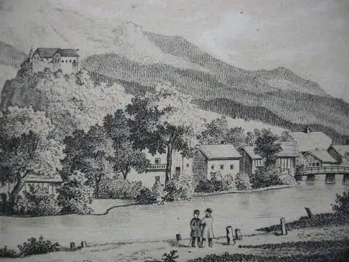 Marquartstein Gesamtansicht  Lithographie Rhode Obermüllner 1850 Oberbayern