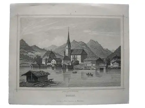 Rottach Egern Gesamtansicht Stahlstich K. Gunkel 1850 Oberbayern Tegernsee