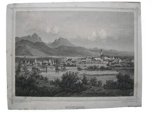 Rosenheim Gesamtansicht Stahlstich K. Gunkel Obermüllner 1850 Oberbayern