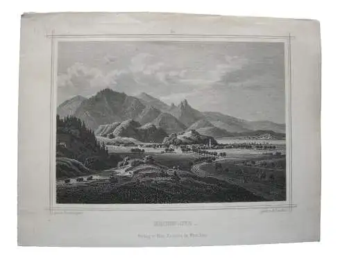 Kochelsee  Gesamtansicht Stahlstich K. Gunkel nach Emminger 1850 Oberbayern