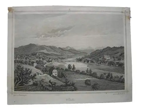 Bad Tölz Gesamtansicht Stahlstich K. Gunkel nach Emminger 1850 Oberbayern