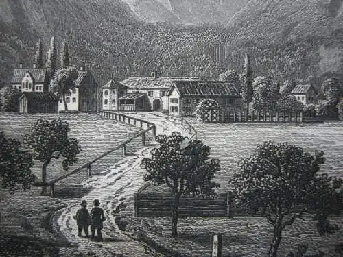 Benediktbeuren Bad Tölz Gesamtansicht Stahlstich K. Gunkel 1850 Oberbayern