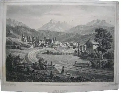 Miesbach Gesamtansicht Stahlstich K. Gunkel 1850 Oberbayern