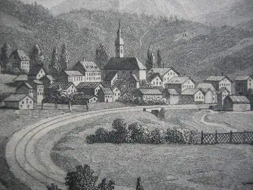 Miesbach Gesamtansicht Stahlstich K. Gunkel 1850 Oberbayern