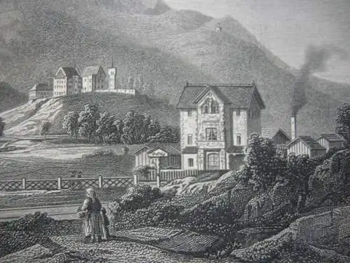 Brannenburg Rosenheim Stahlstich K. Gunkel nach Obermüllner 1850 Oberbayern