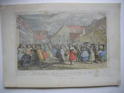 München Fruit-Market Obstmarkt Orig. Farbradierung George Lewis 1822