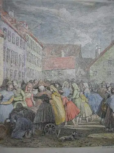 München Fruit-Market Obstmarkt Orig. Farbradierung George Lewis 1822