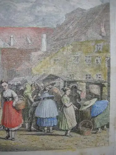 München Fruit-Market Obstmarkt Orig. Farbradierung George Lewis 1822