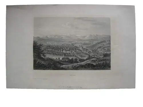 Cilli Celje Slowenien Gesamtansicht Vogelschau Orig Stahlstich 1850