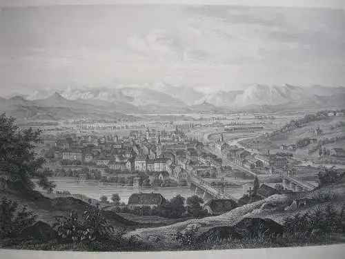 Cilli Celje Slowenien Gesamtansicht Vogelschau Orig Stahlstich 1850