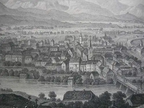 Cilli Celje Slowenien Gesamtansicht Vogelschau Orig Stahlstich 1850